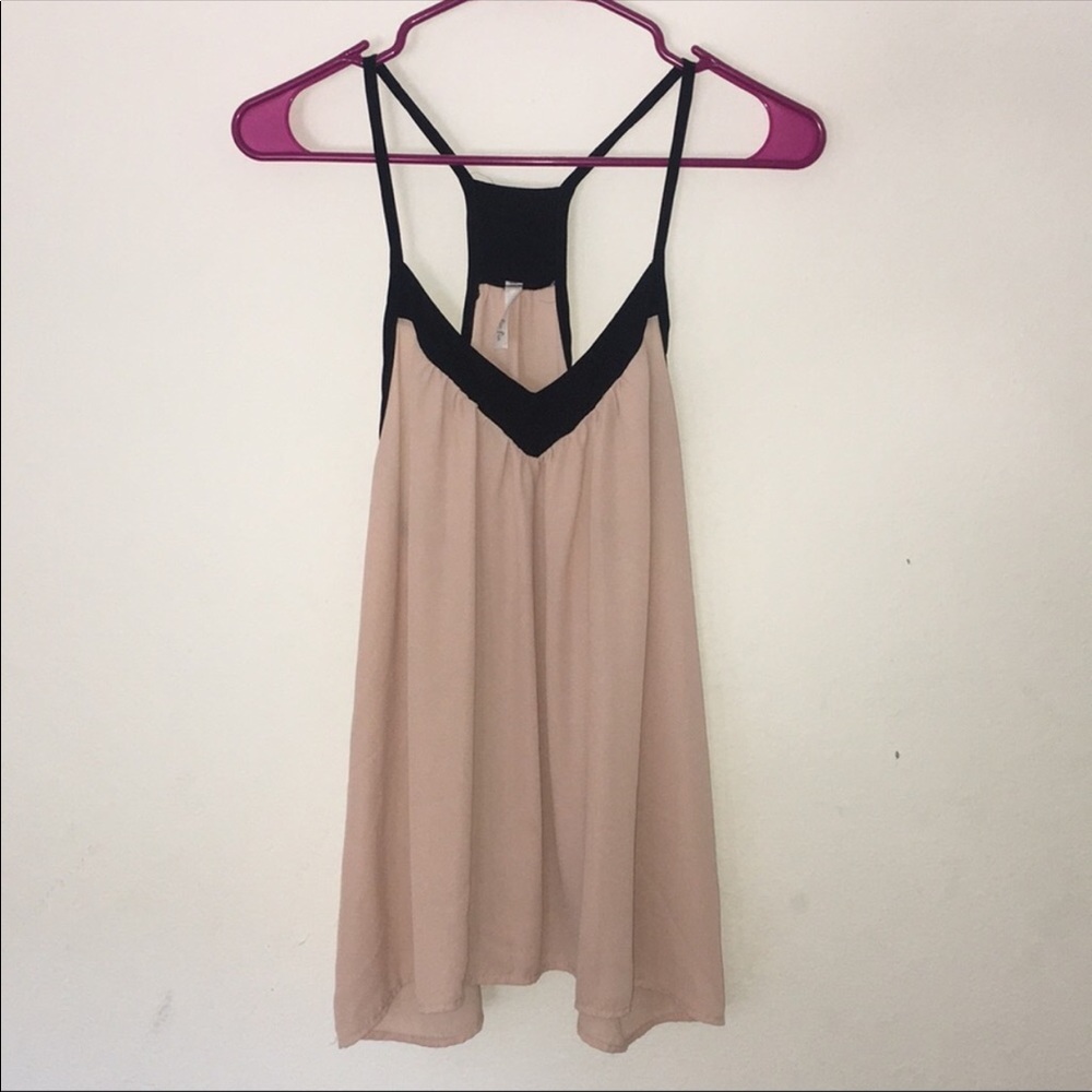 Pale Pink and Black Flowy Tank Top Sz M
